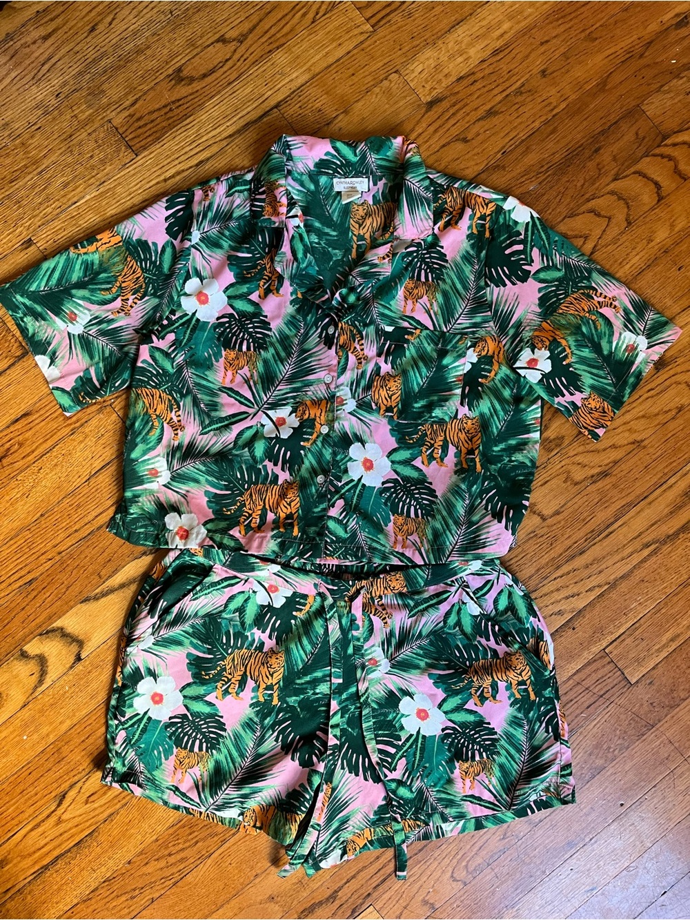 Cynthia Rowley Pink & Green Tropical Tiger Women’s Pajama Set